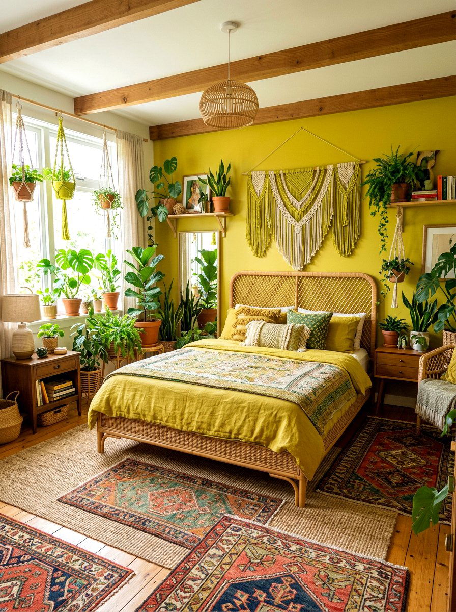 Chartreuse Bohemian Bedroom - 30 chartreuse room ideas