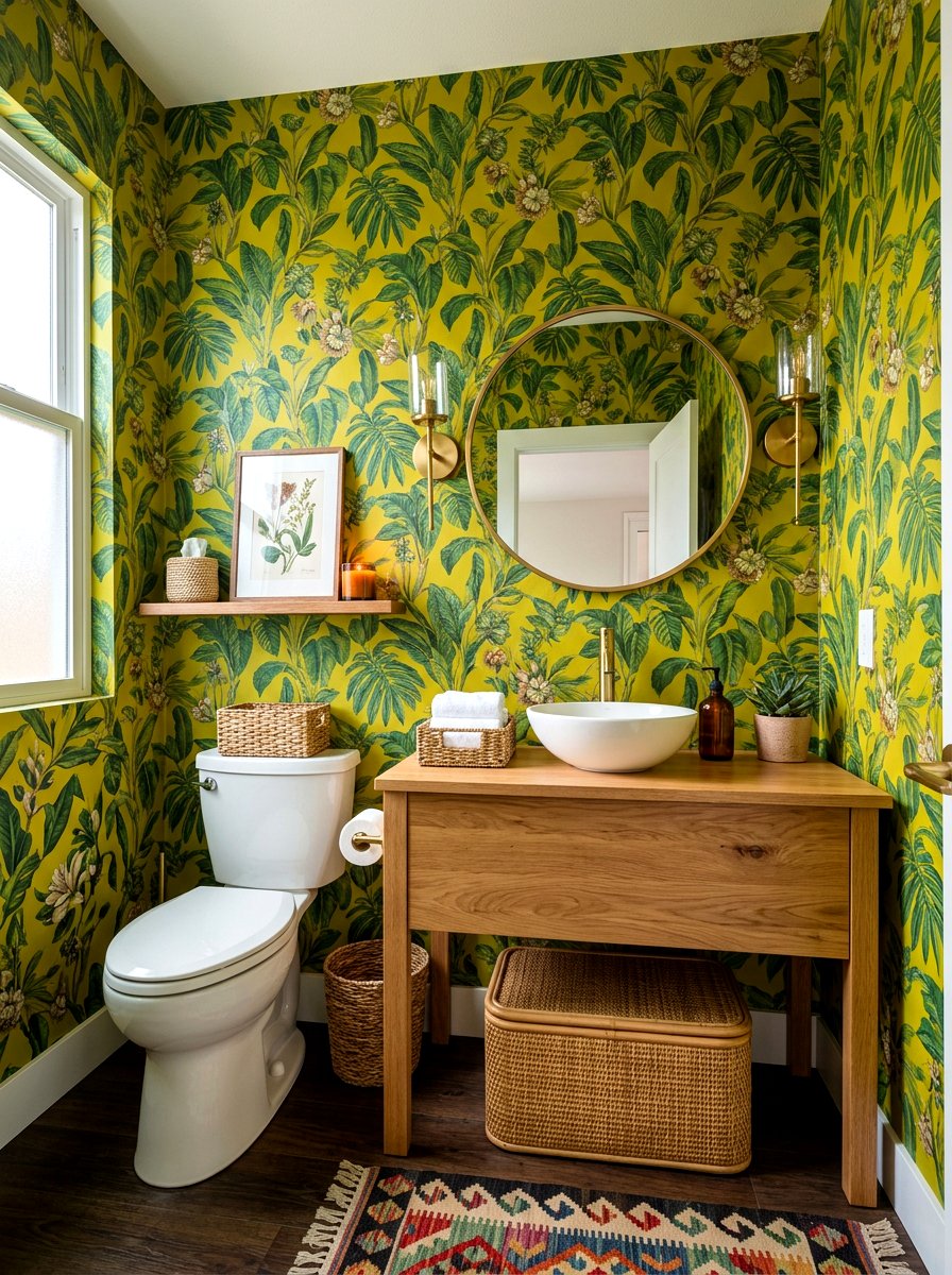 Chartreuse Floral Wallpaper - 30 chartreuse powder room ideas