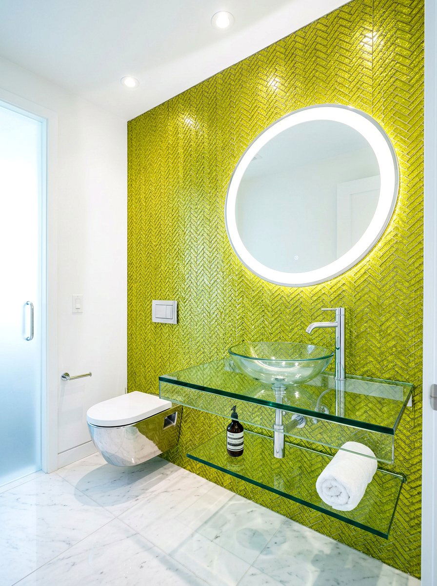 Chartreuse Glass Tile - 30 chartreuse powder room ideas