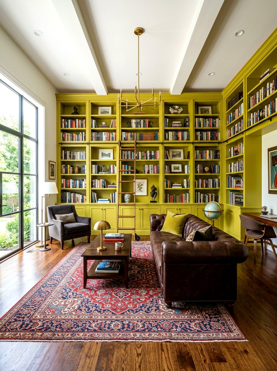 Chartreuse Home Library - 30 chartreuse room ideas