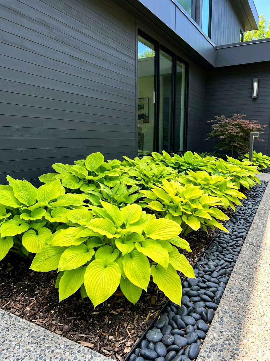 Chartreuse Hosta Bed - 30 hosta garden ideas