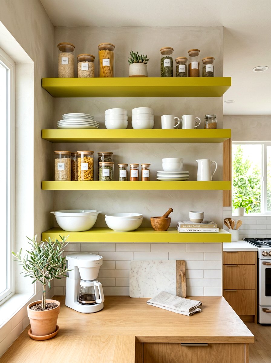 Chartreuse Kitchen Open Shelving - 30 chartreuse kitchen ideas