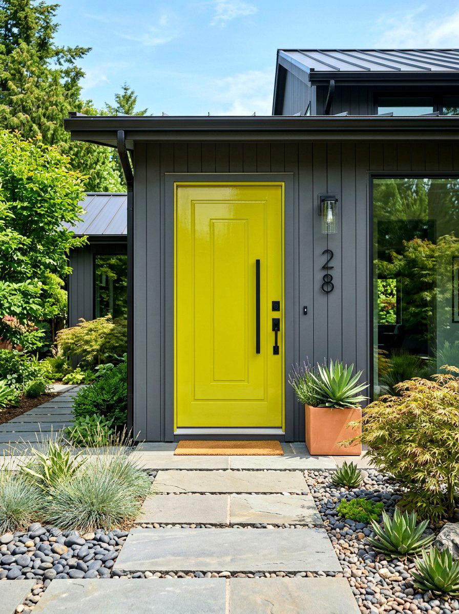 Chartreuse Lacquered Front Door - 30 lacquered front door ideas