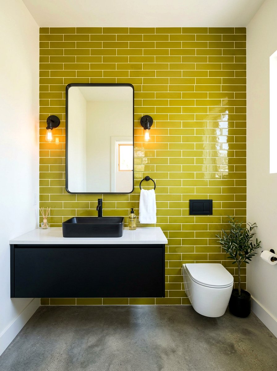 Chartreuse Subway Tile - 30 chartreuse powder room ideas