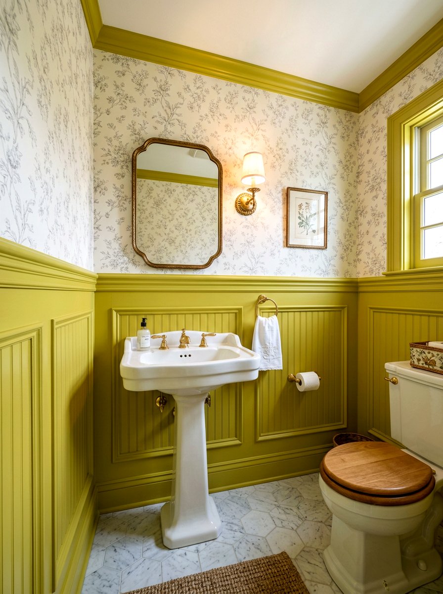 Chartreuse Wainscoting - 30 chartreuse powder room ideas