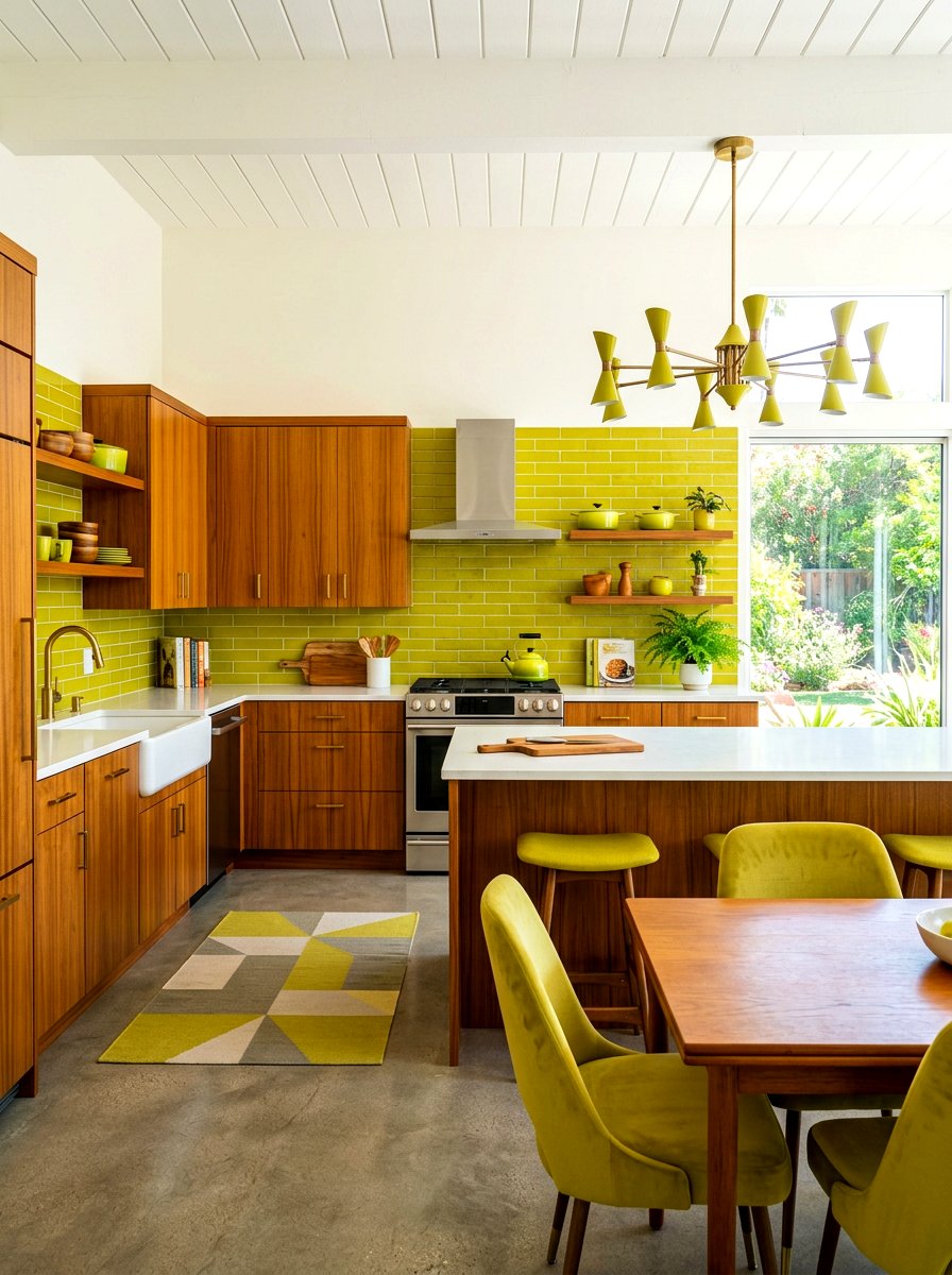 Chartreuse and teak kitchen - 30 green and wood kitchen ideas