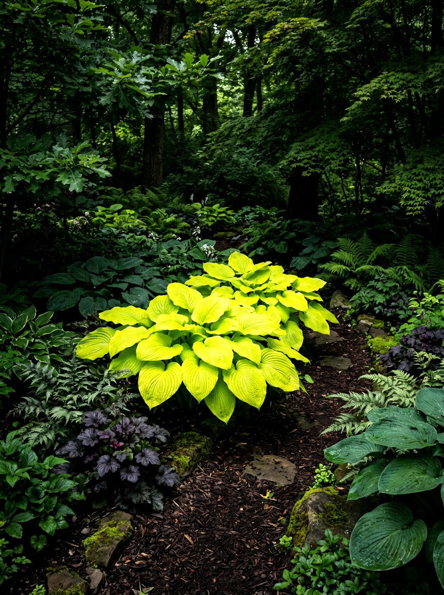 Chartreuse hosta bright accent - 30 hosta border ideas