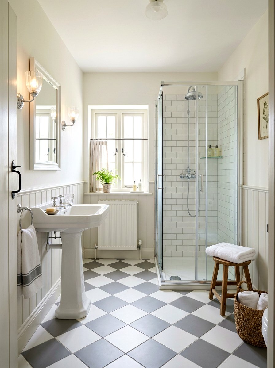 Checkerboard Bathroom Floor - 30 small cottage bathroom ideas