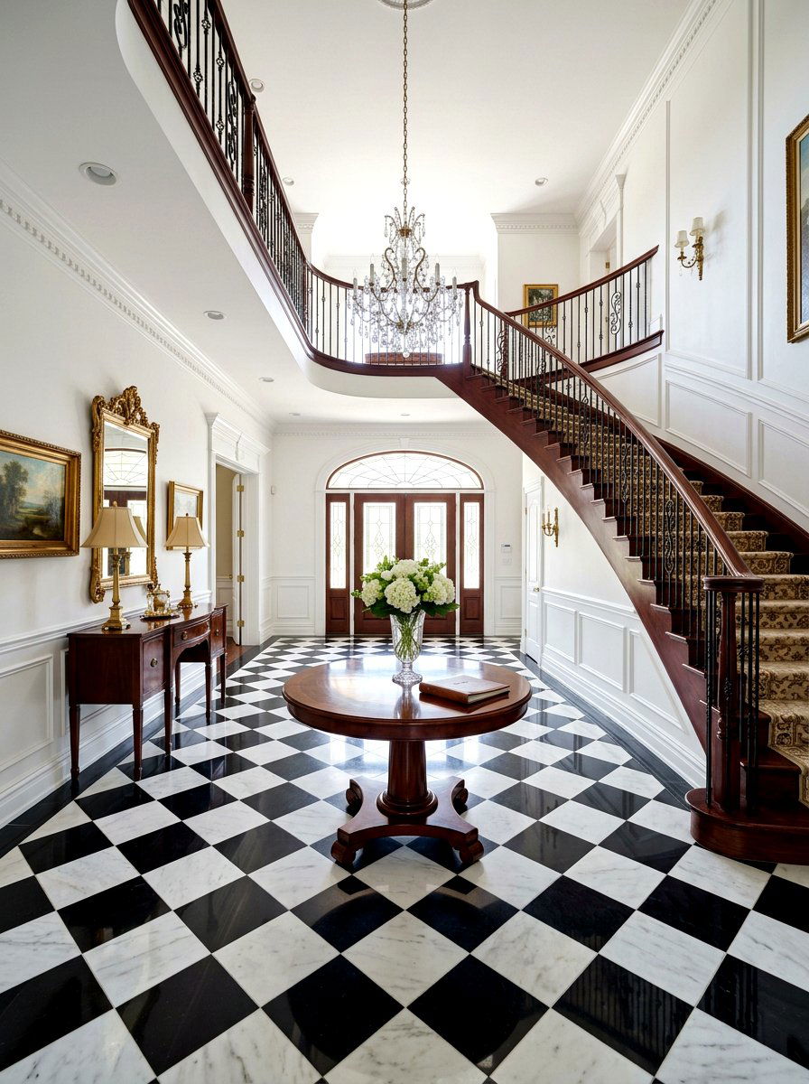 Checkerboard Entryway Floor - 30 viral entryway ideas