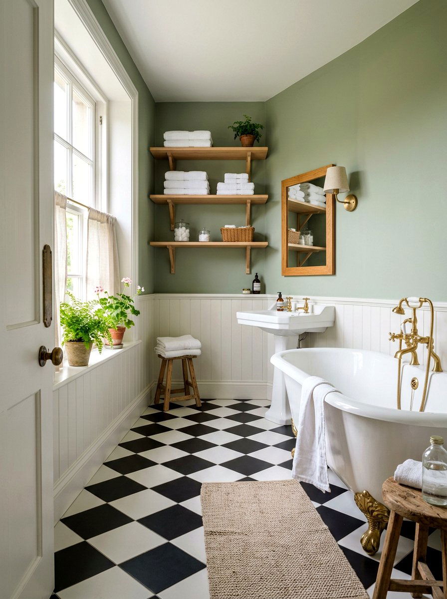 Checkerboard Floor Bathroom - 30 cottagecore bathroom ideas