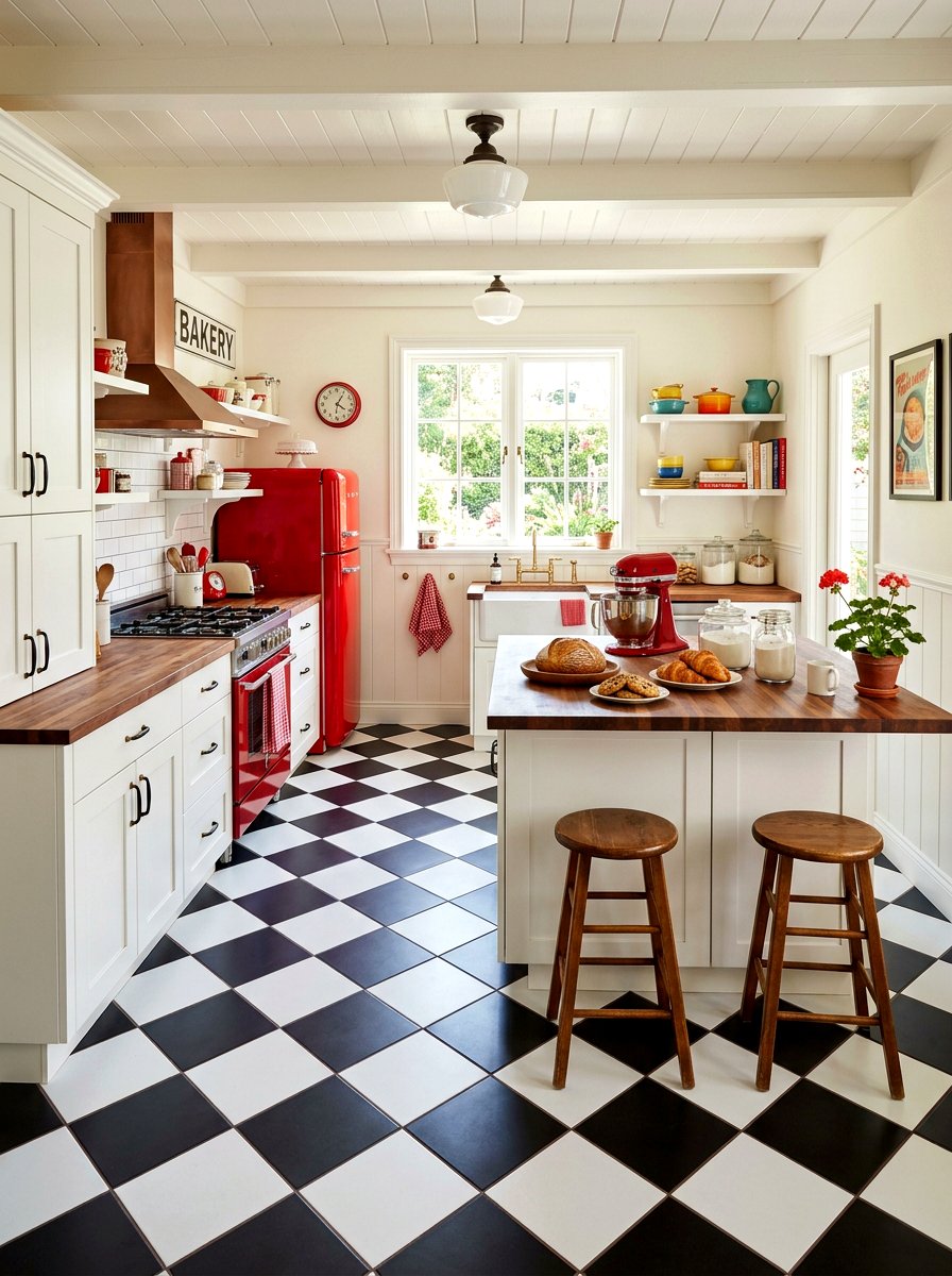 Checkerboard Floor Kitchen - 30 bakery style kitchen ideas
