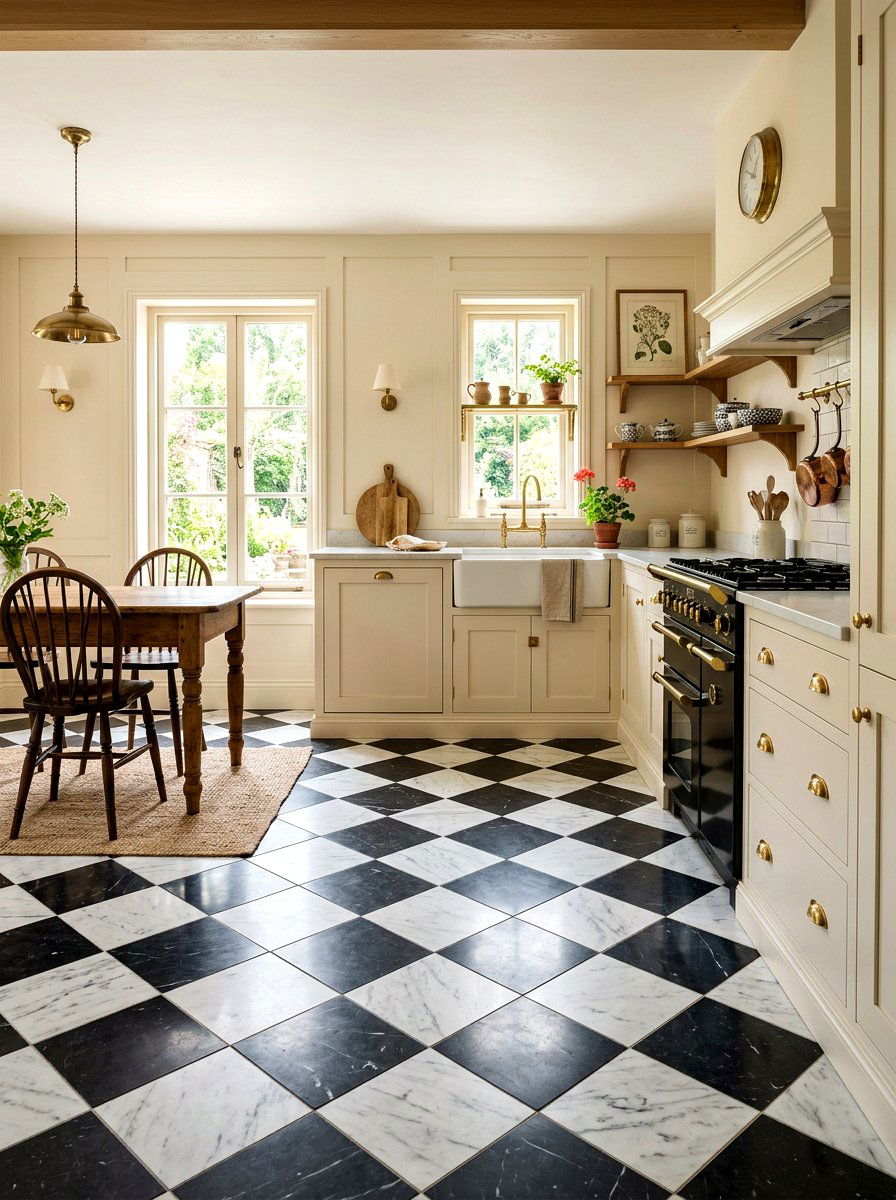Checkerboard Floor Kitchen - 30 cottage kitchen ideas