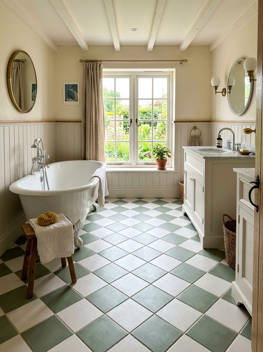 Checkerboard Floor Tile - 30 granny chic bathroom ideas