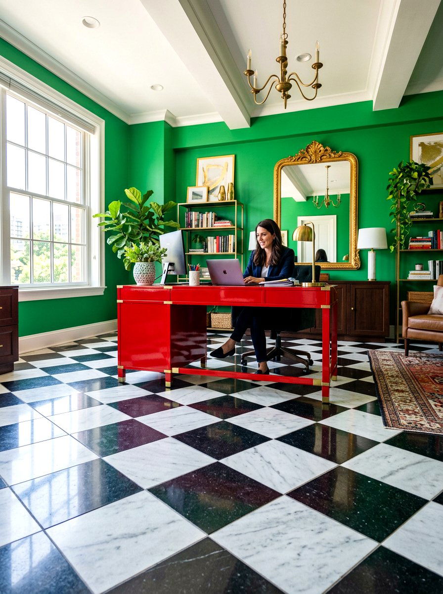 Checkerboard Floor Tile - 30 maximalist office ideas