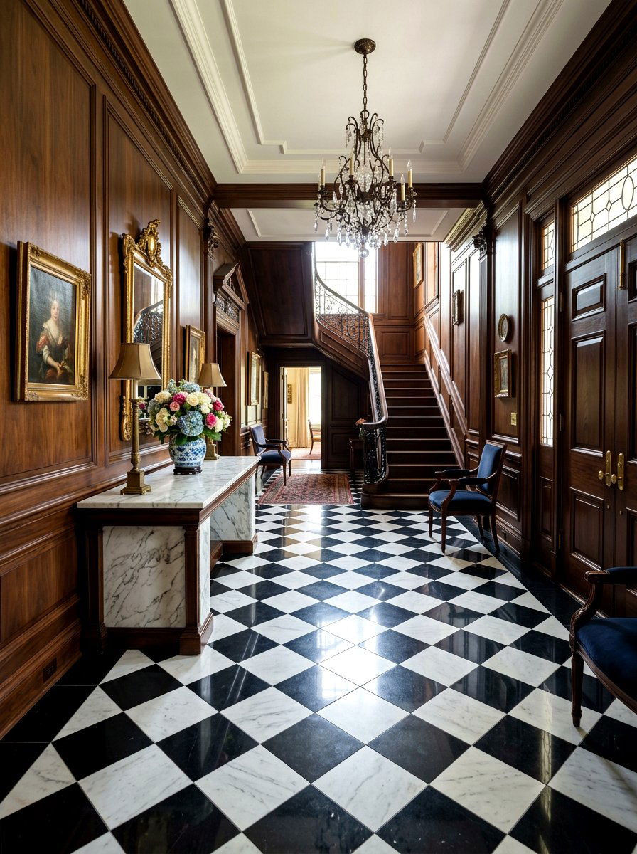 Checkerboard Floor Tile - 30 moody hotel lobby living room ideas
