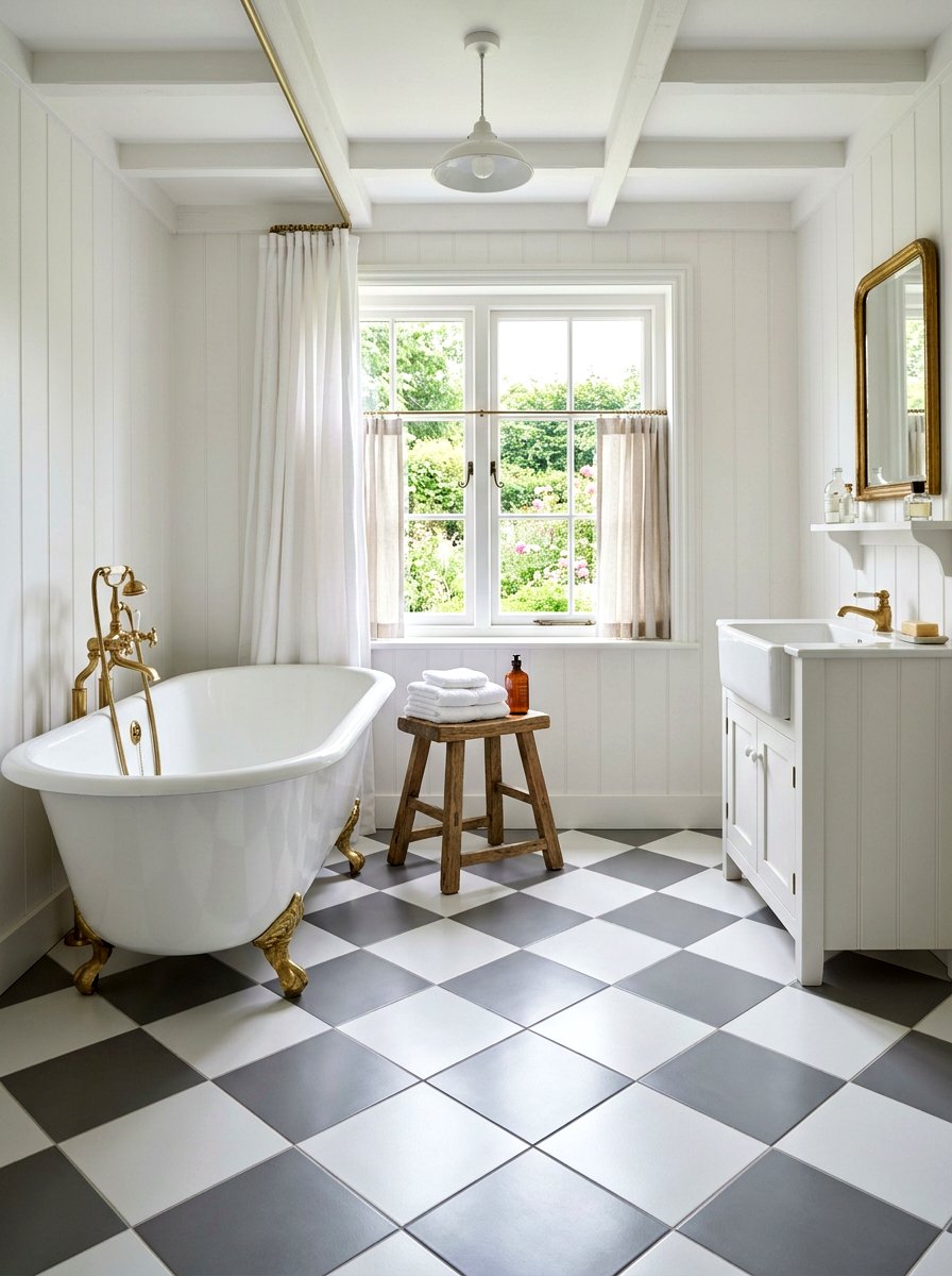 Checkerboard Floor Tile - 30 cottage bathroom ideas