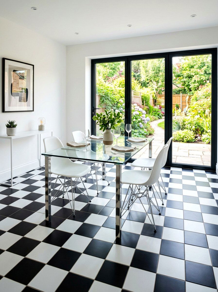 Checkerboard Floor Tiles - 30 cafe style dining ideas