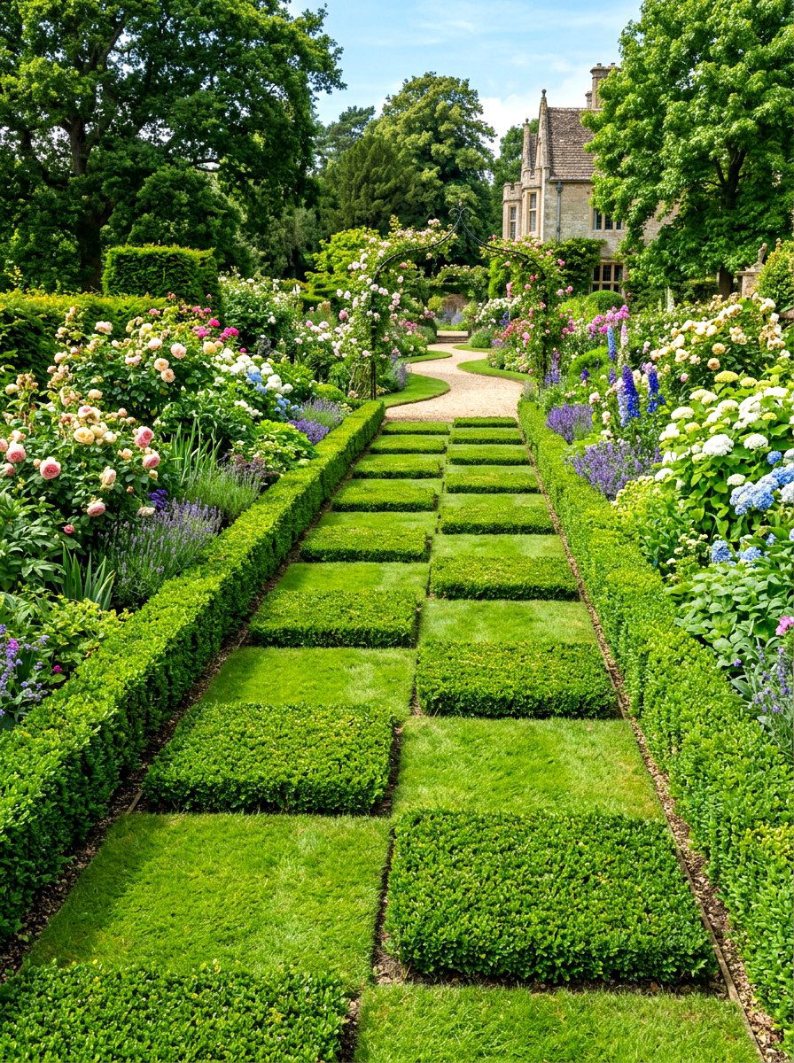 Checkerboard Garden Path - 30 topiary garden ideas