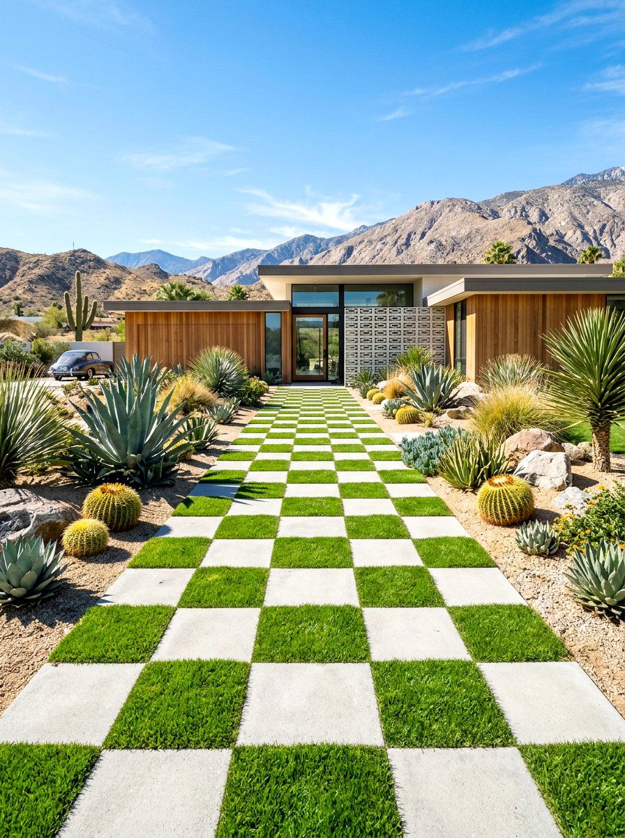 Checkerboard Grass Paver - 30 front walkway ideas