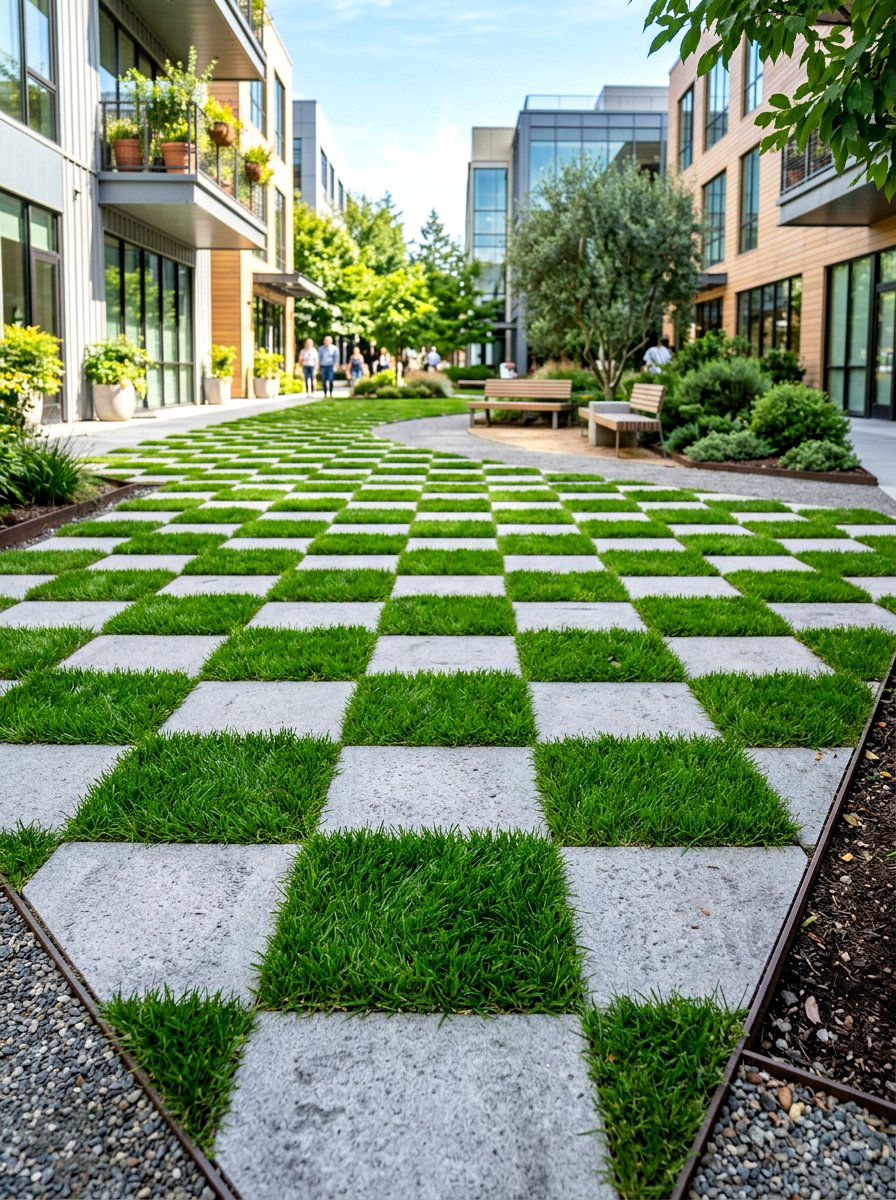 Checkerboard Grass Paver - 30 formal garden ideas