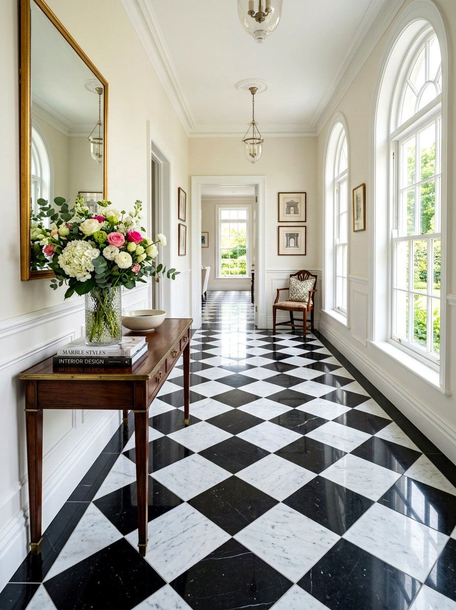 Checkerboard Hallway Floor - 30 narrow hallway ideas