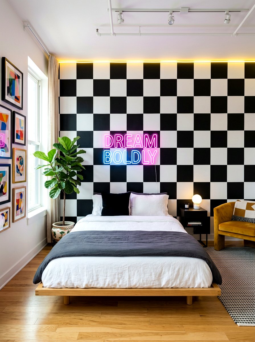 Checkerboard Headboard Wall Paint - 30 painted headboard wall ideas