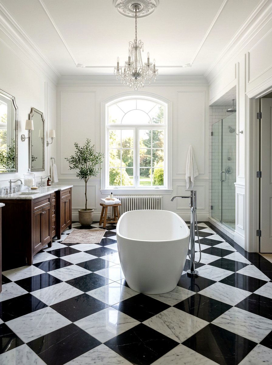 Checkerboard Marble Floor - 30 Parisian bathroom ideas