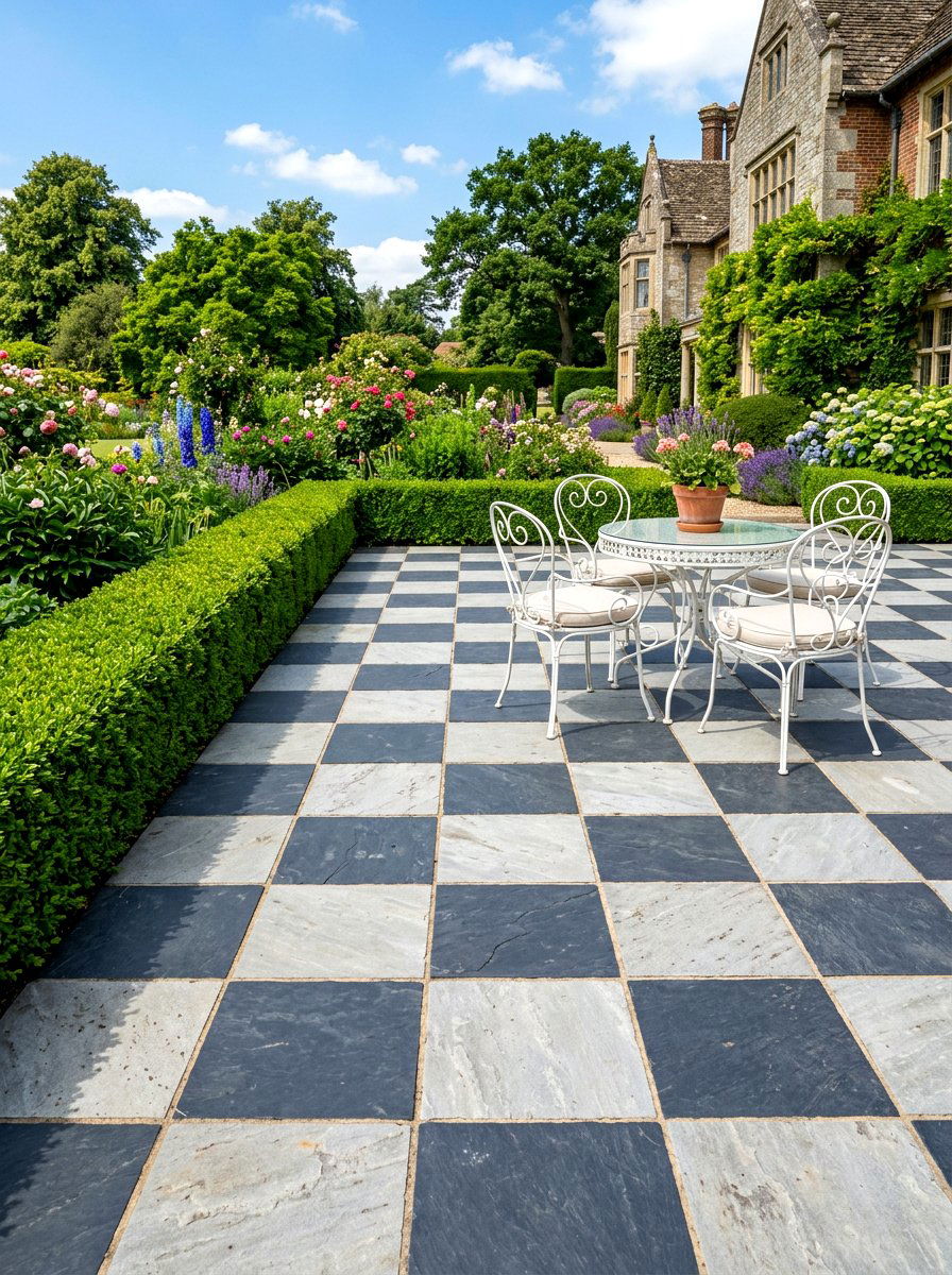 Checkerboard Patio - 30 stone courtyard patio ideas