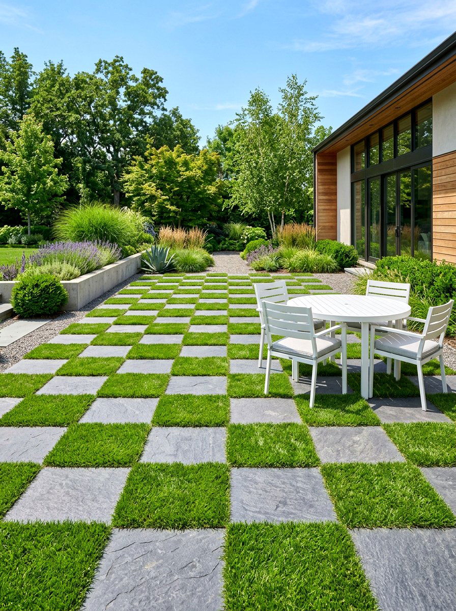 Checkerboard Patio - 30 Pinterest backyard makeover ideas
