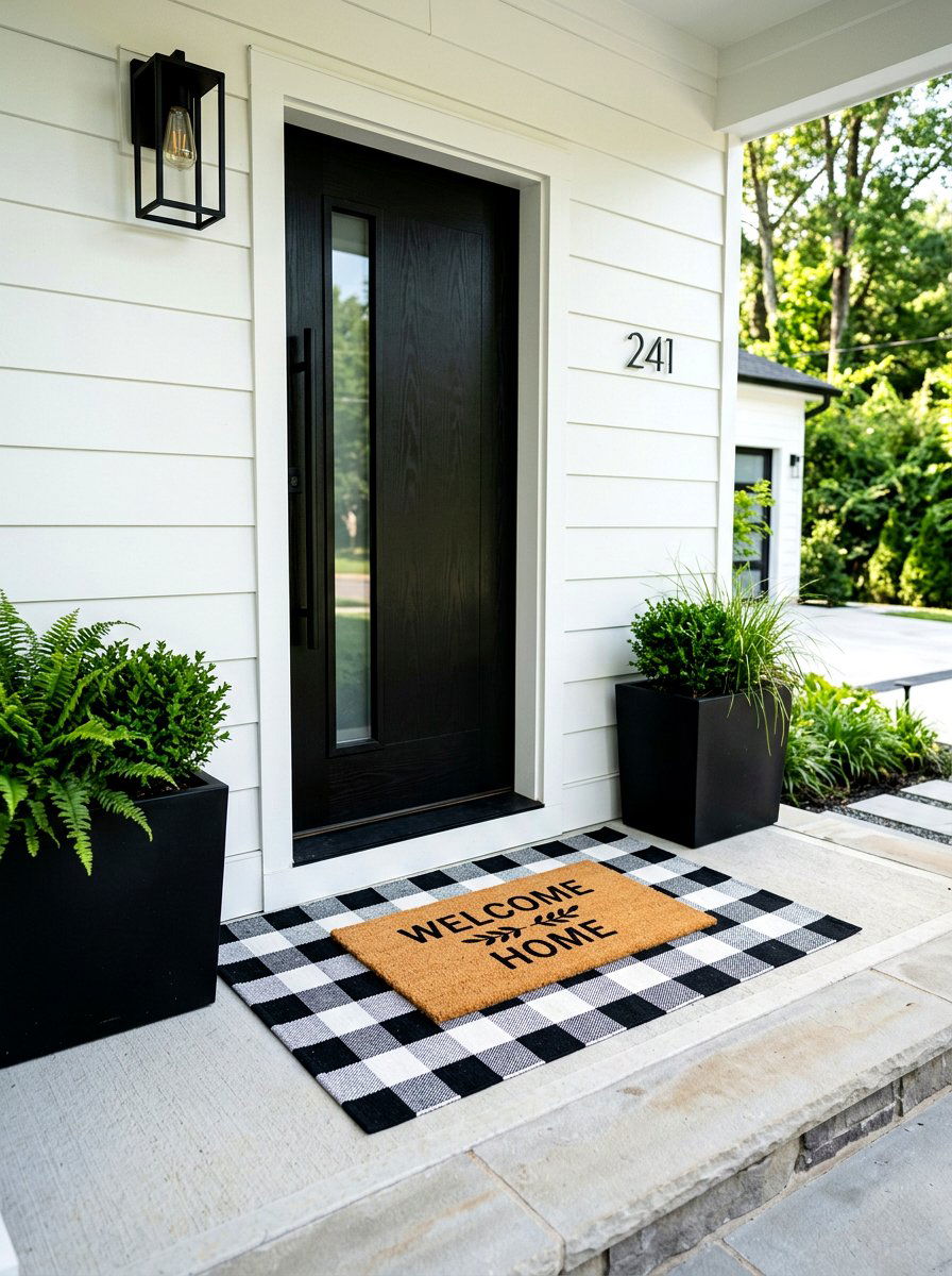 Checkerboard Pattern Layered Porch Mat - 30 layered doormat porch ideas