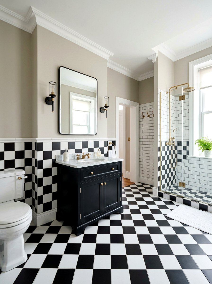 Checkerboard Pattern Tile Bathroom - 30 half tiled bathroom ideas