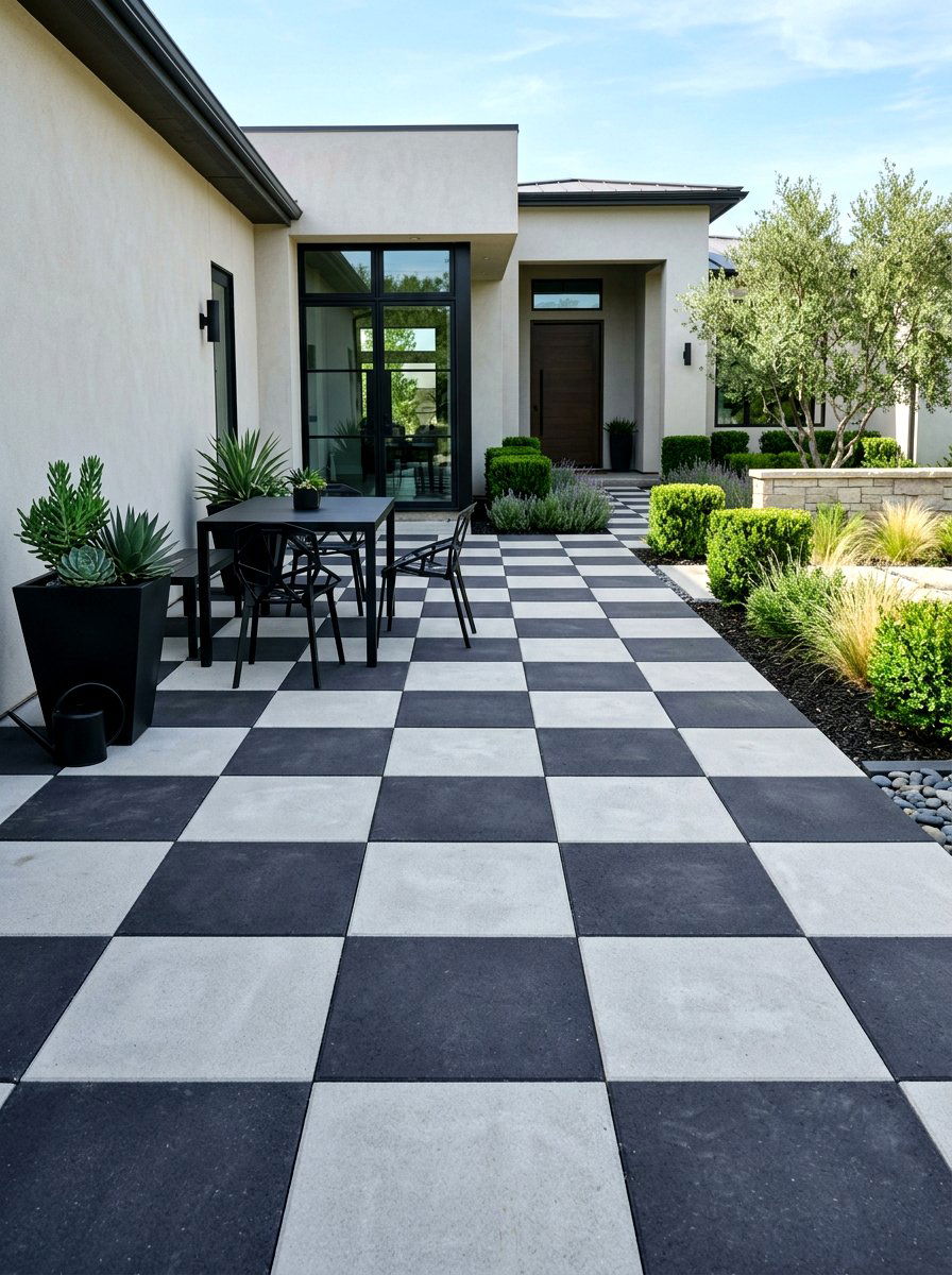 Checkerboard Paver Front Patio - 30 front patio ideas