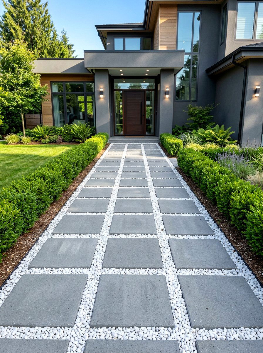 Checkerboard Paver Gravel - 30 gravel backyard ideas