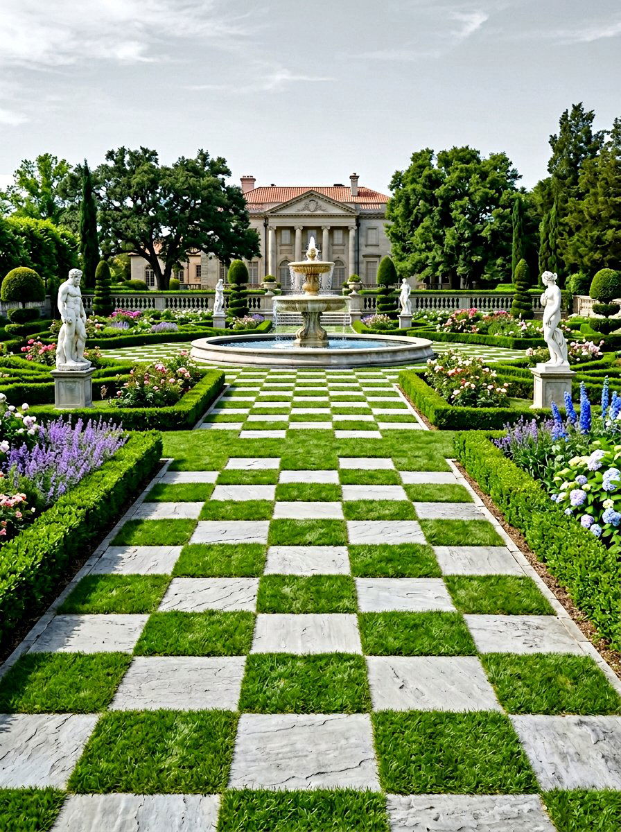 Checkerboard Paver Layout - 30 stepping stone walkway ideas