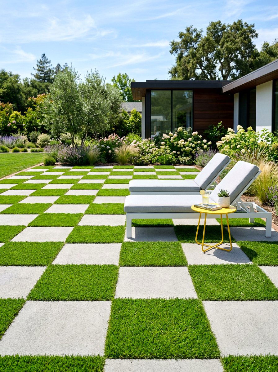 Checkerboard Paver Patio - 30 backyard entertaining zone ideas