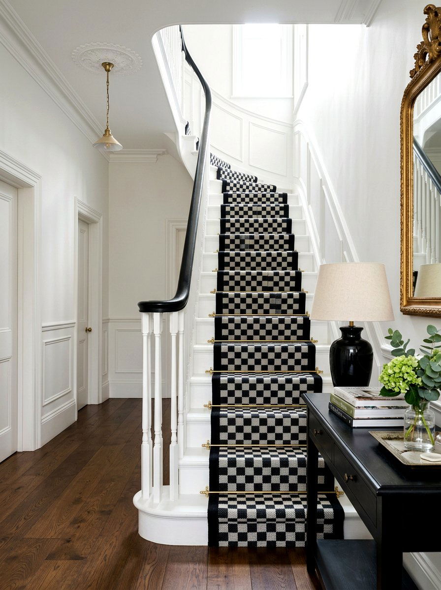 Checkerboard Stair Runner - 30 vintage stair carpet ideas