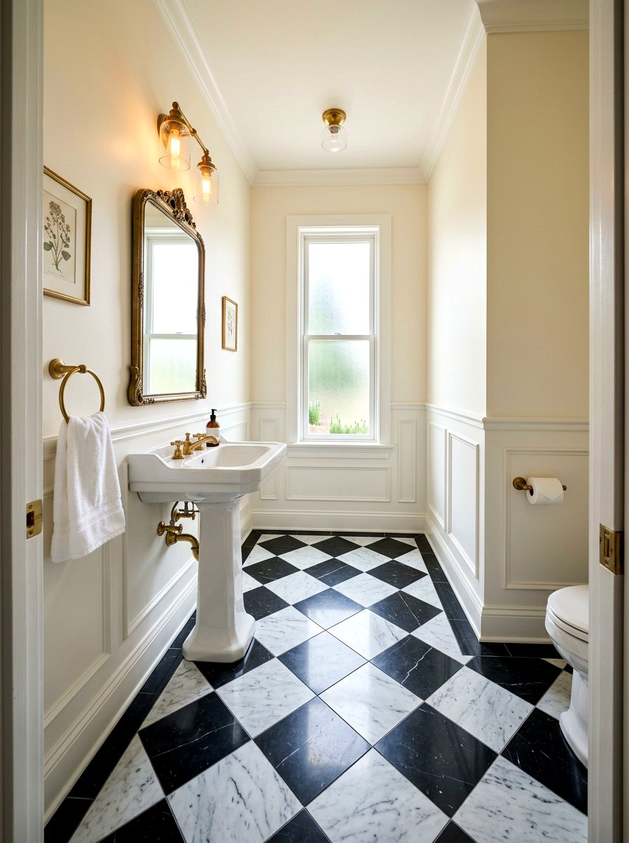 Checkerboard Tile Floor Powder Room - 30 boutique hotel powder room ideas