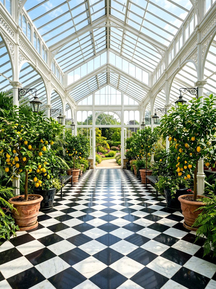 Checkerboard Tile Greenhouse Floor - 30 greenhouse walkway ideas