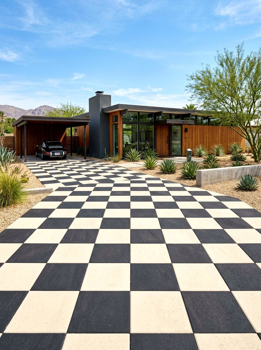 Checkerboard driveway pavers - 30 paver driveway ideas
