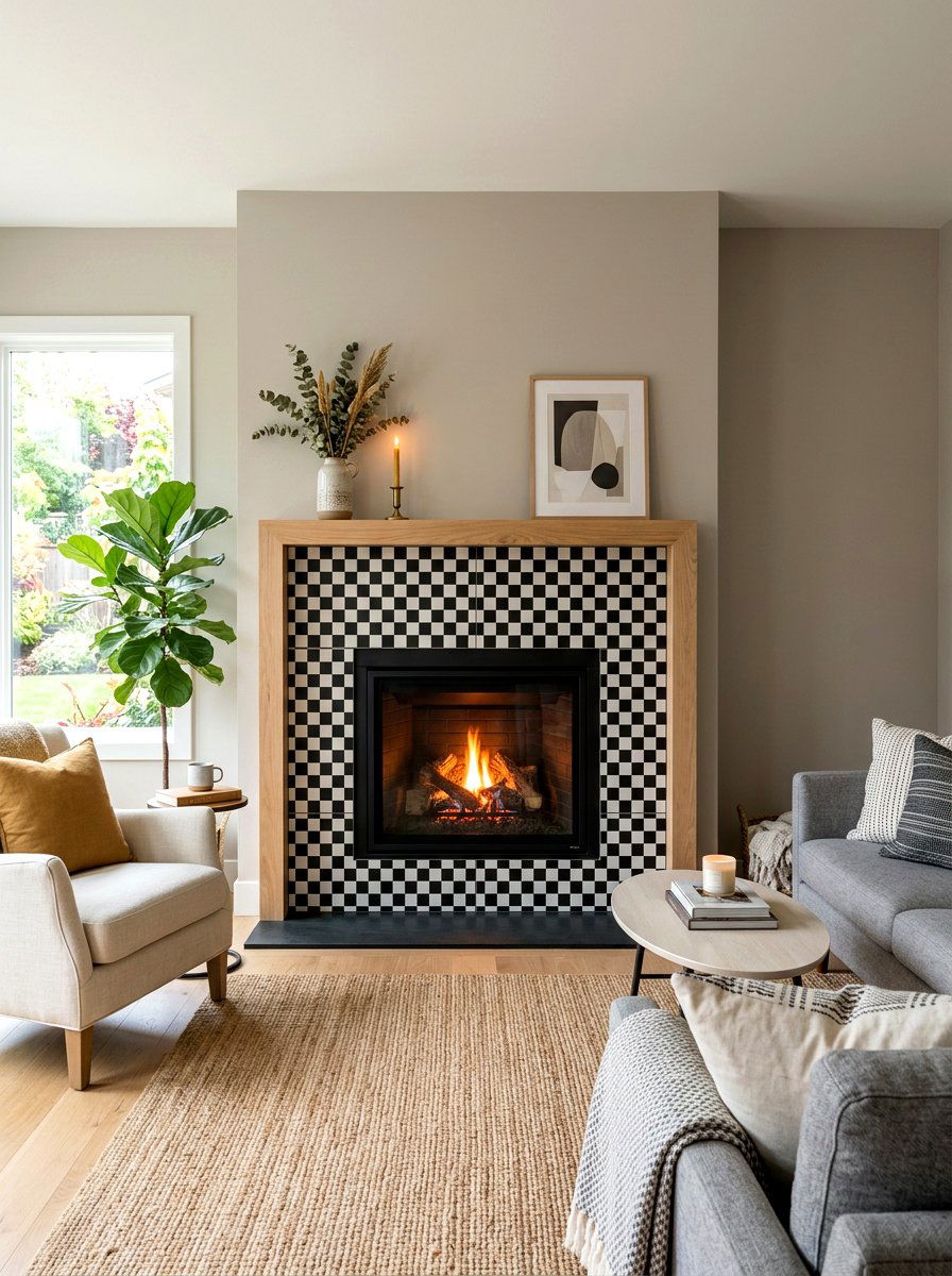 Checkerboard fireplace surround - 30 checkerboard decor ideas