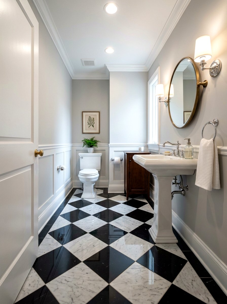 Checkerboard floor patterns - 30 traditional powder room ideas