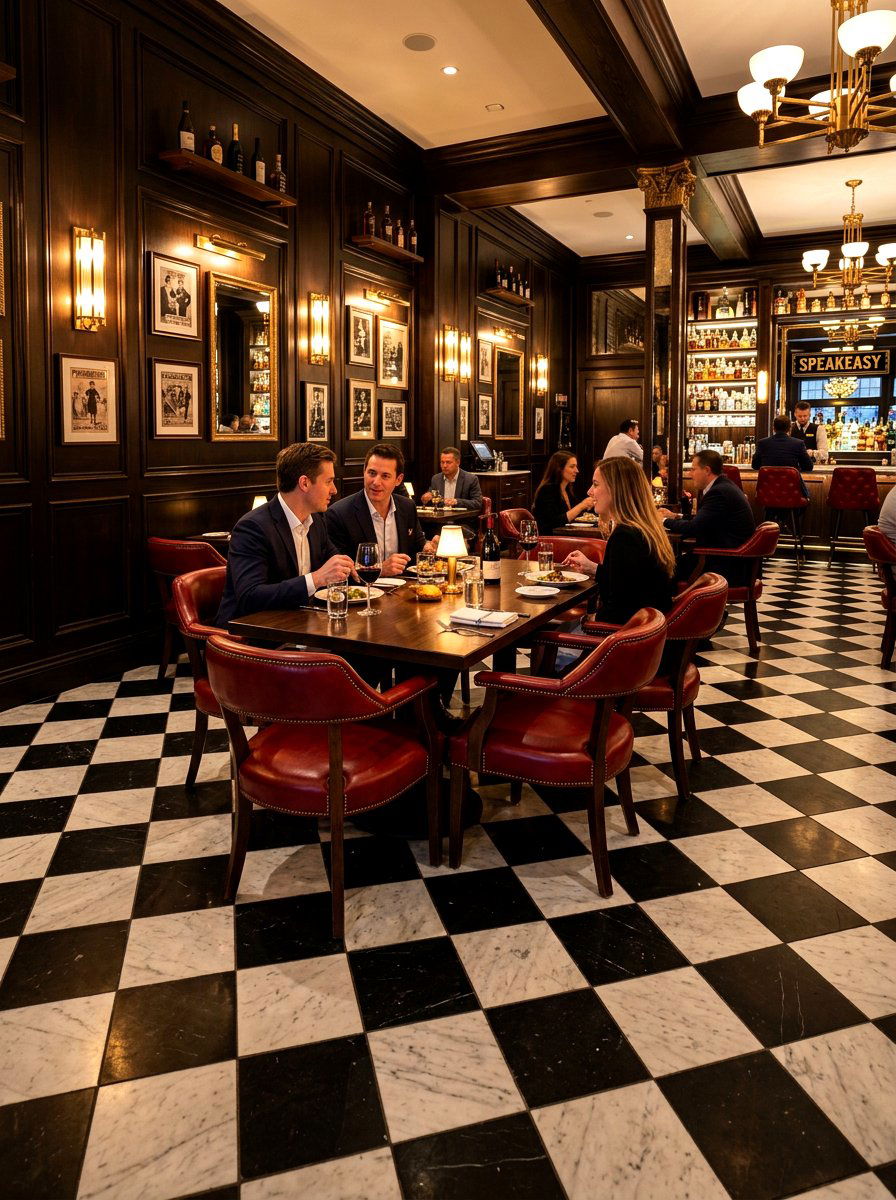 Checkerboard floor speakeasy dining room - 30 speakeasy dining room ideas