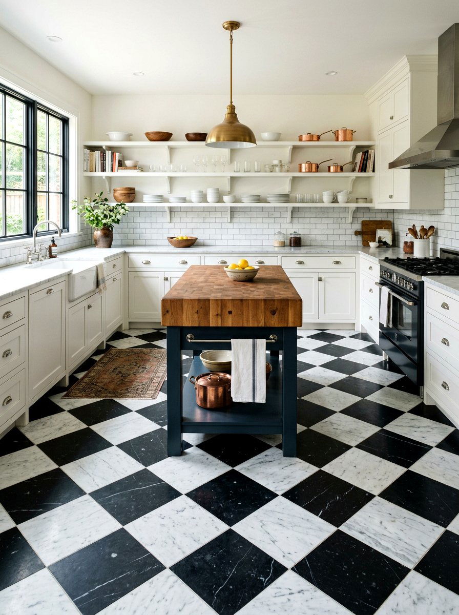 Checkerboard floor tile - 30 European unfitted kitchen ideas