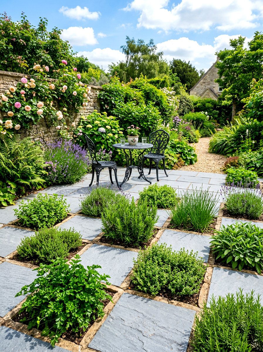 Checkerboard herb garden patio - 30 backyard herb garden ideas