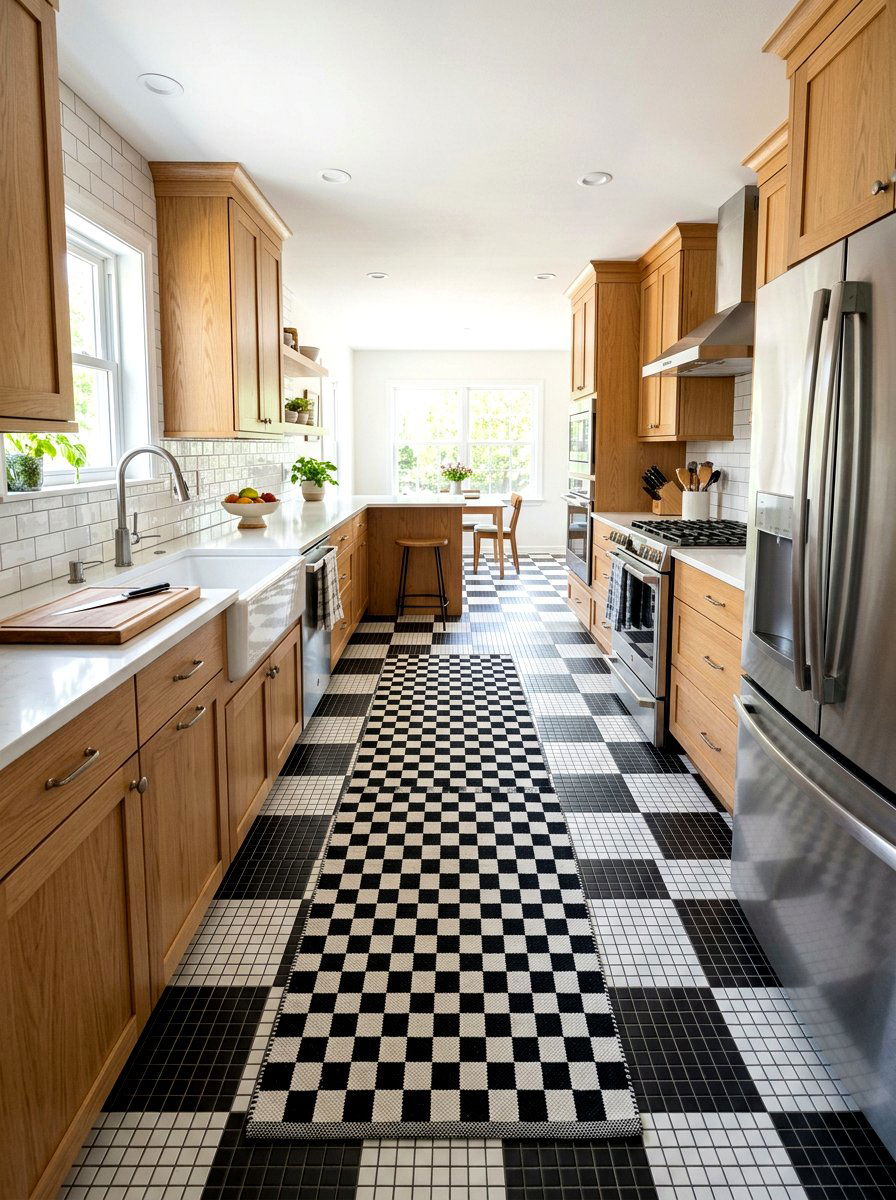 Checkerboard kitchen rug - 30 TikTok kitchen decor ideas