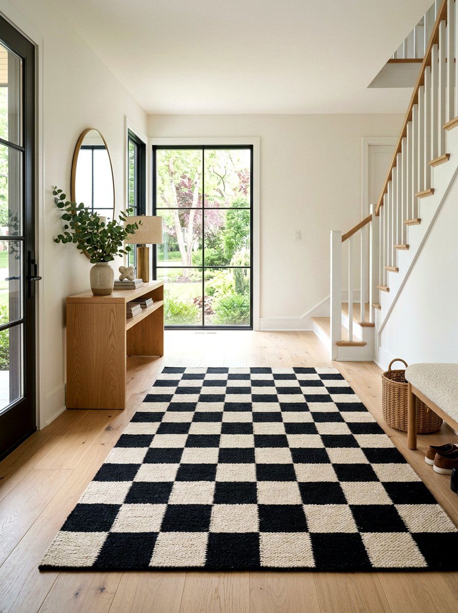 Checkerboard rug in foyer - 30 checkerboard foyer floor ideas
