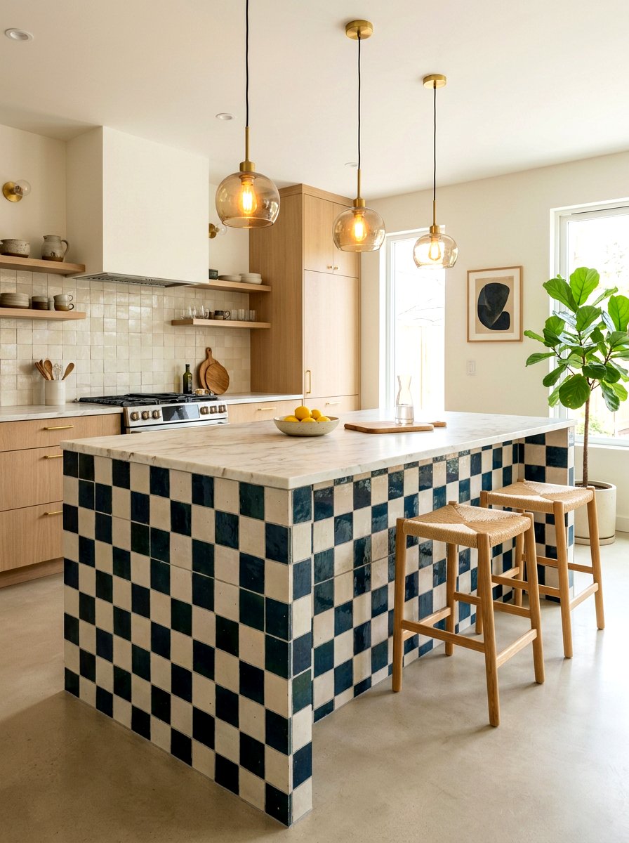 Checkerboard tile kitchen island wrap - 30 checkerboard kitchen tile ideas