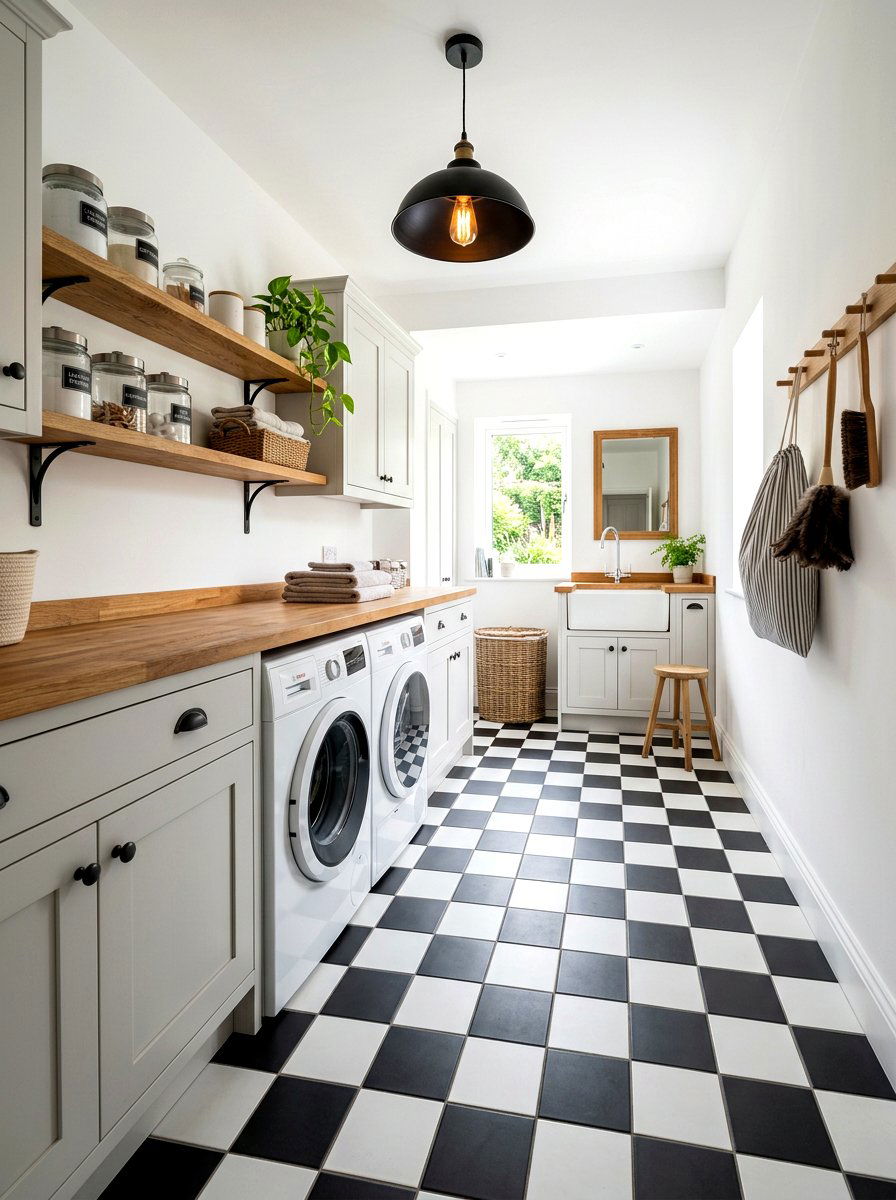 Checkerboard tile laundry room - 30 vintage laundry room ideas