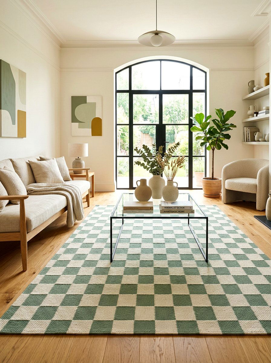 Checkered Area Rug - 30 TikTok living room decor ideas