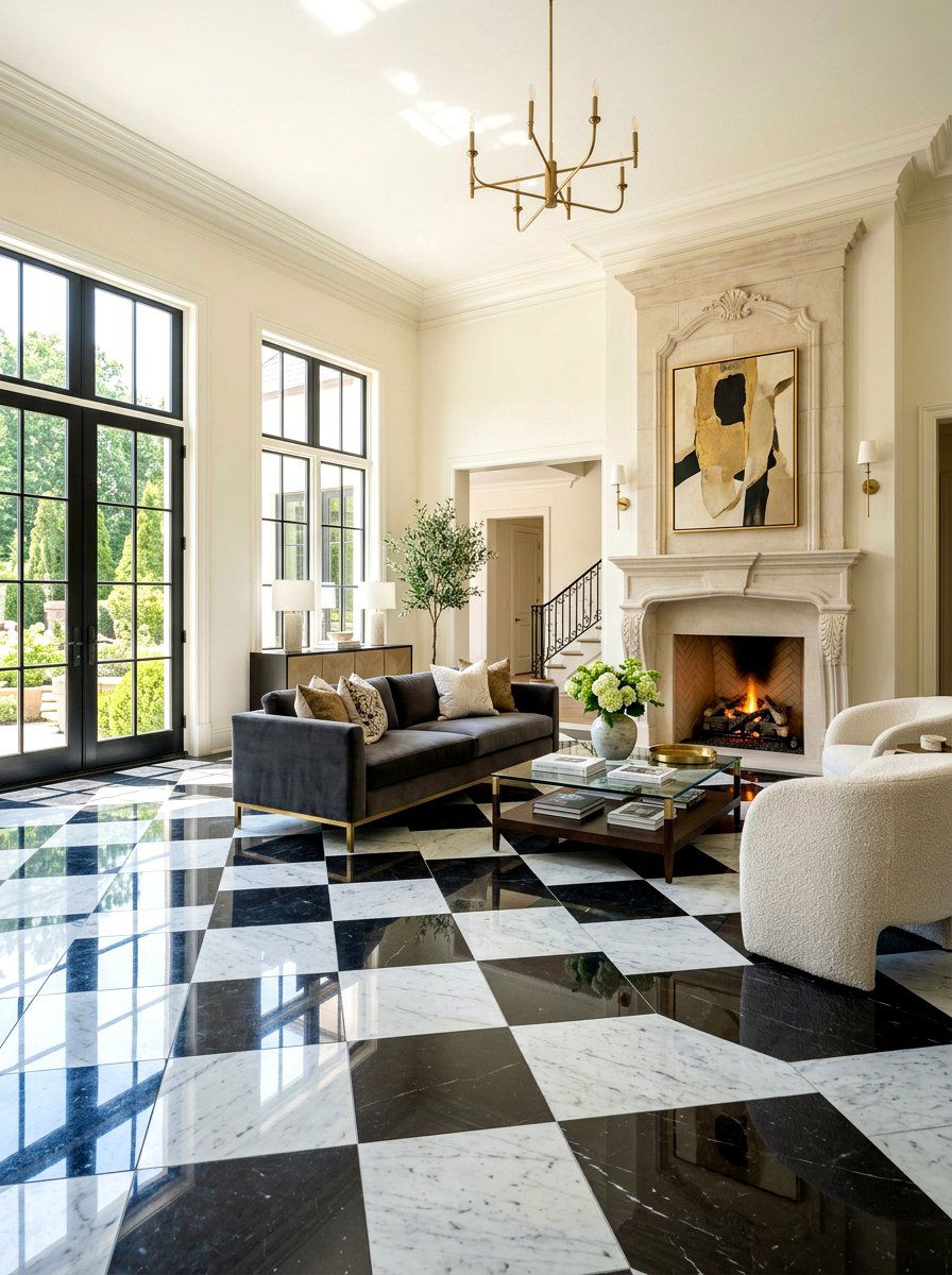 Checkered Floor - 30 old money living room ideas